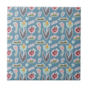 Carreau Fleurs de printemps et Motif de coccinelle