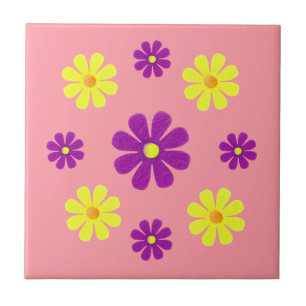 Carreau Fleurs de printemps violet et jaune pour la cuisin