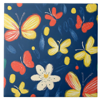 Carreau Fleurs de rayonne et papillon