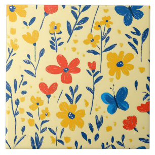 Carreau Fleurs de rayonne et papillon