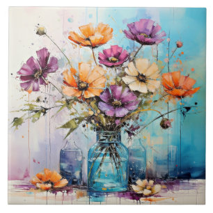 Carreau Fleurs de ressort d'aquarelle