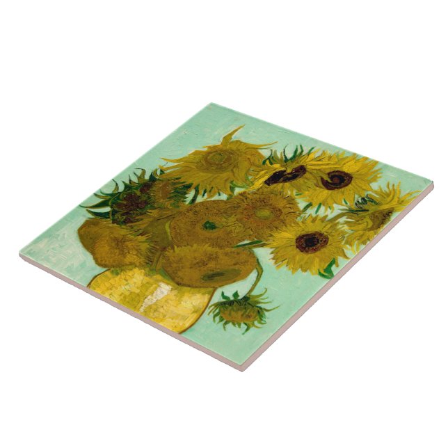 Carreau Fleurs de soleil dans un vase (F456) Van Gogh Art (Côté)