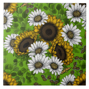 Carreau Fleurs de soleil et marguerites, jardin d'été