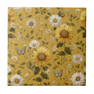 Carreau Fleurs de soleil et papillons sur Arrière - plan j