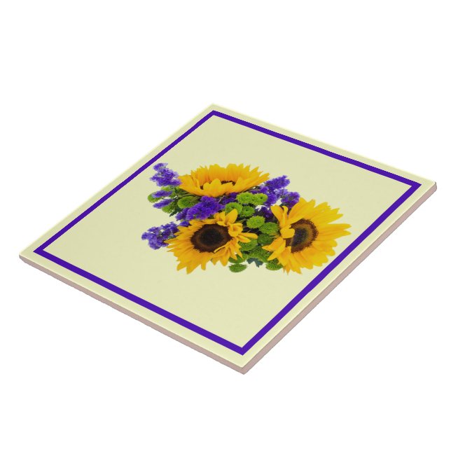 Carreau Fleurs de soleil et Statice bleue (Côté)