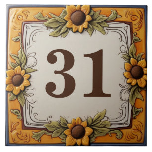 Carreau Fleurs de soleil Jaune Numéro de maison personnali
