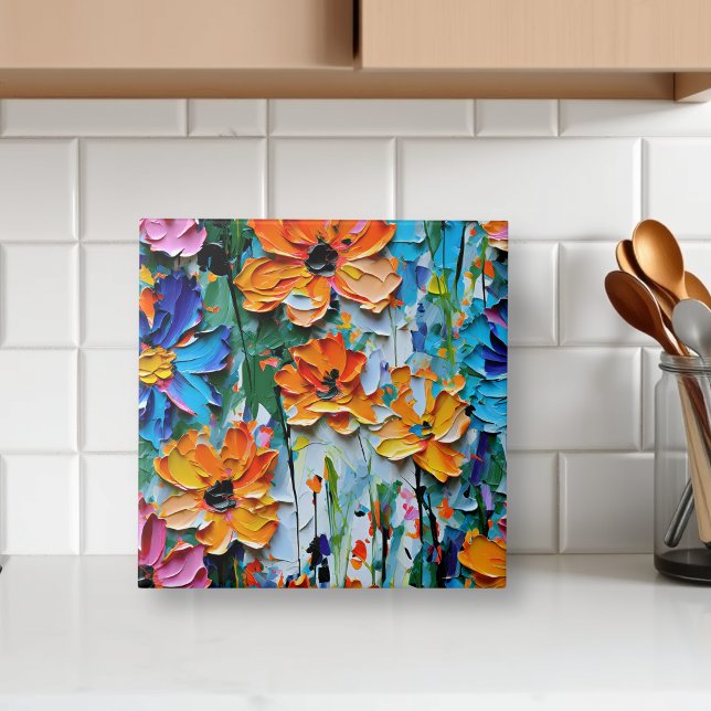 Carreau Fleurs d'huile à l'impasto dans un Motif coloré (Créateur téléchargé)