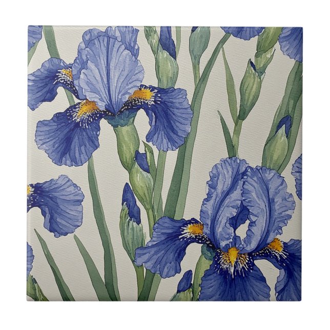 Carreau Fleurs d'Iris Bleu (Devant)