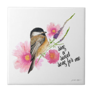 Carreau Fleurs d'Oiseaux de Chickadee Aquarelle Ressort di