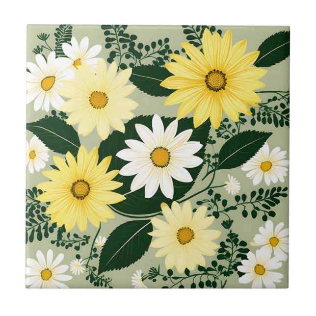 Carreau Fleurs Élégantes De Marguerites Jaunes Et Blanches (Devant)