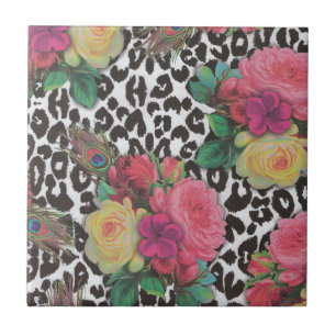 Carreau Fleurs élégantes vintages cheetah paon fleurs flor