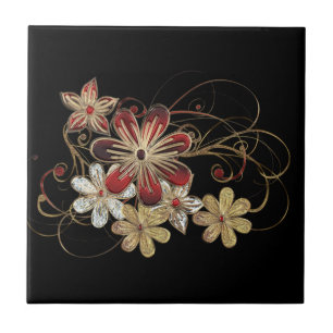 Carreau Fleurs en pierre rouge or Carrelage en céramique n