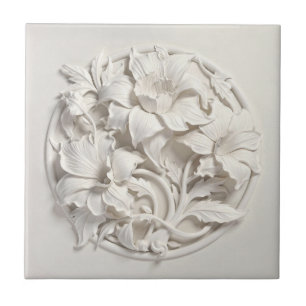 Carreau Fleurs en relief faux blanc élégant
