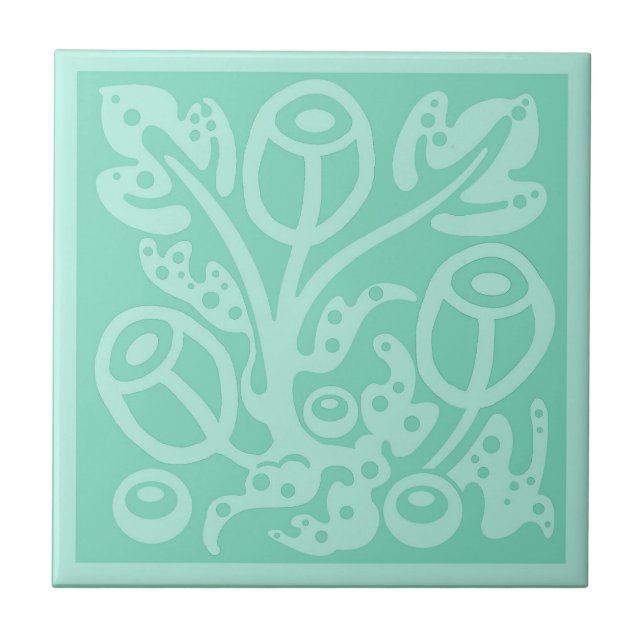 Carreau Fleurs et feuilles en vert menthe doux (Devant)
