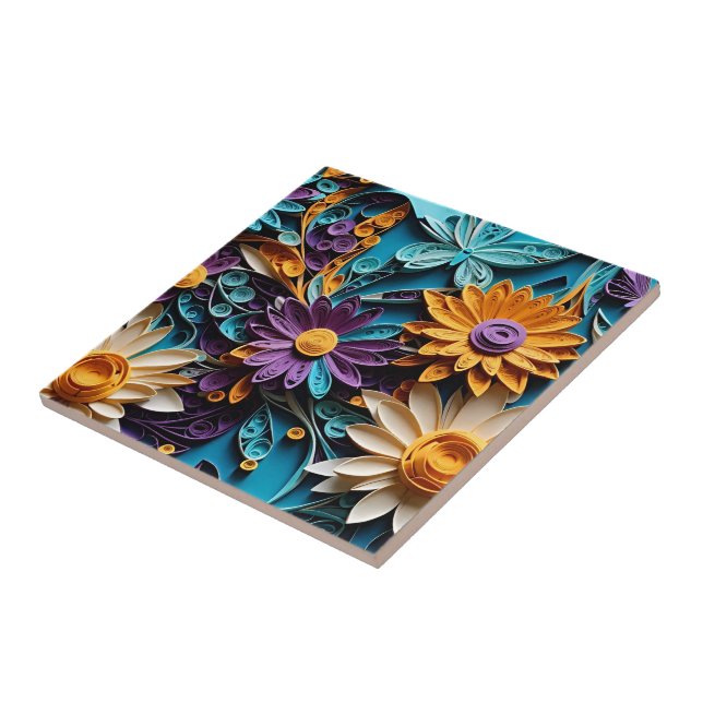 Carreau Fleurs éternelles : Artwork de papier floral moulé (Côté)