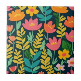 Carreau Fleurs feuilles design coloré