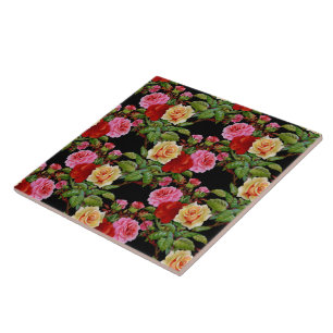 Carreau Fleurs florales Roses rouge rose jaune vert
