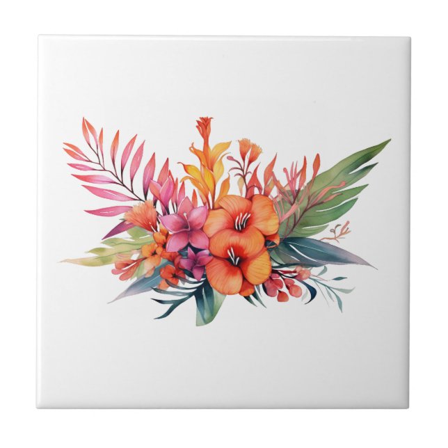 Carreau Fleurs florales tropicales rose rose rose jaune or (Devant)