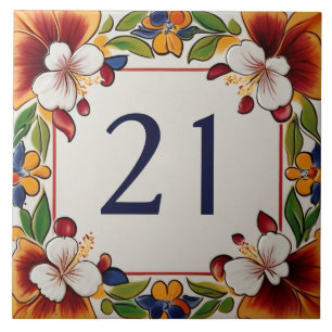 Carreau Fleurs hawaïennes Maison florale Numéro Panneau Pl