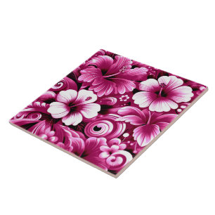 Carreau Fleurs hawaïennes tropicales Hibiscus Motif rose