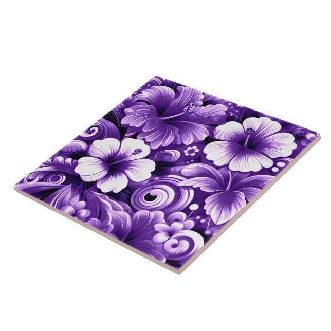 Carreau Fleurs hawaïennes tropicales Hibiscus Motif violet (Côté)