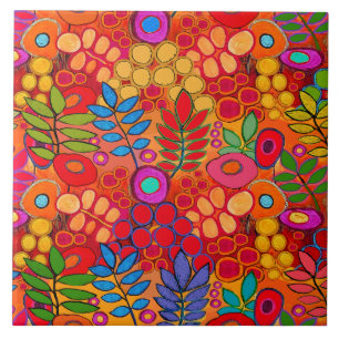 Carreau Fleurs Jardin Ensoleillées - Rouge Jaune Orange