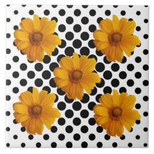 Carreau Fleurs jaunes ensoleillées sur mosaïque noire et