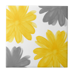 Carreau Fleurs jaunes et grises d'aquarelle