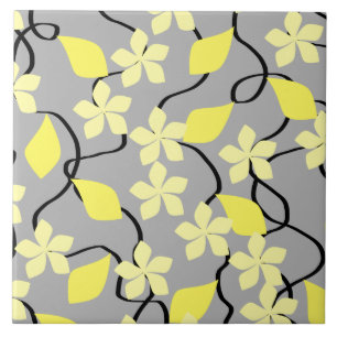 Carreau Fleurs jaunes et grises. Modèle floral