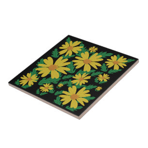 Carreau Fleurs marguerites jaunes avec ti en céramique feu