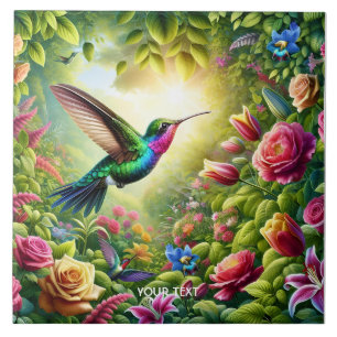 Carreau Fleurs mignonnes Imaginaires Arc-en-ciel Colibri
