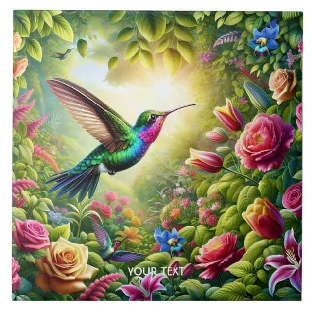 Carreau Fleurs mignonnes Imaginaires Arc-en-ciel Colibri (Devant)