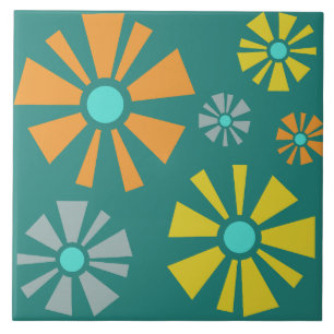 Carreau Fleurs modernes du milieu du siècle Turquoise