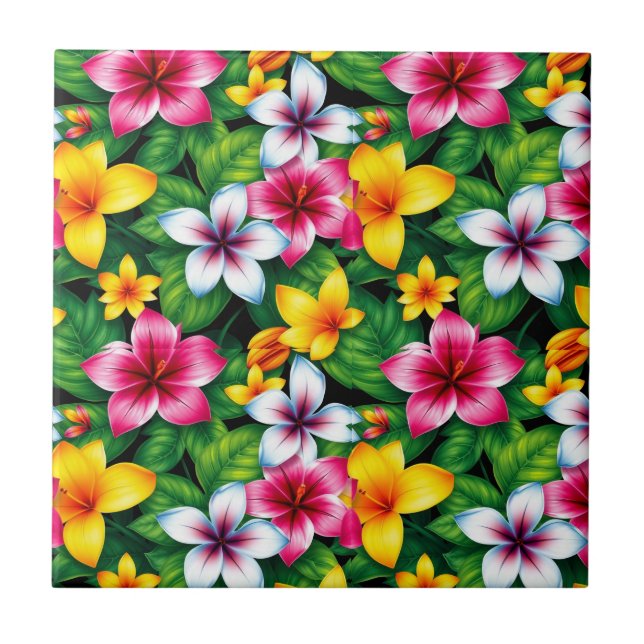 Carreau Fleurs multicolores et Motif Feuille-57577 (Devant)