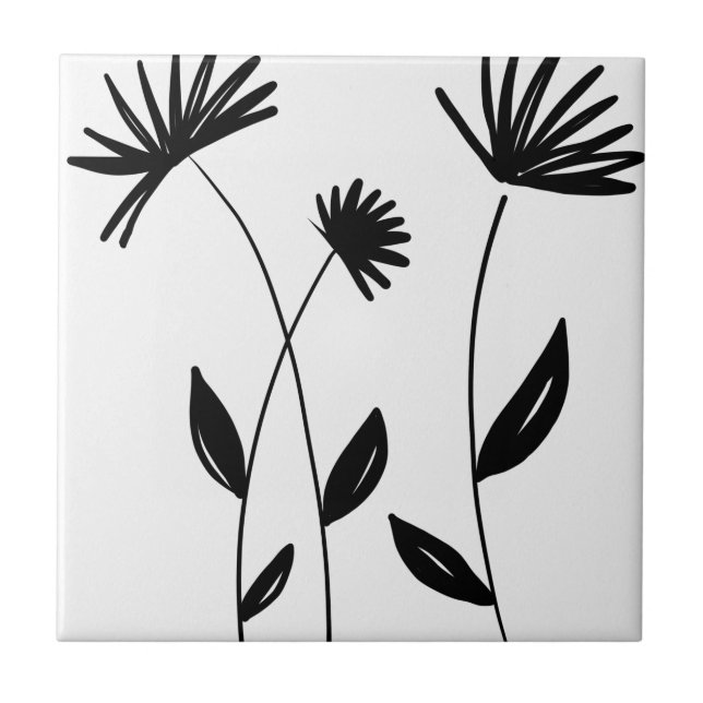 Carreau fleurs noires et blanches d'abrégé sur minimaliste (Devant)