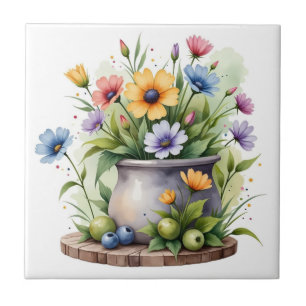Carreau fleurs orange, rose, jaune et bleue
