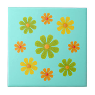 Carreau Fleurs orangées printanières et jaunes pour cuisin
