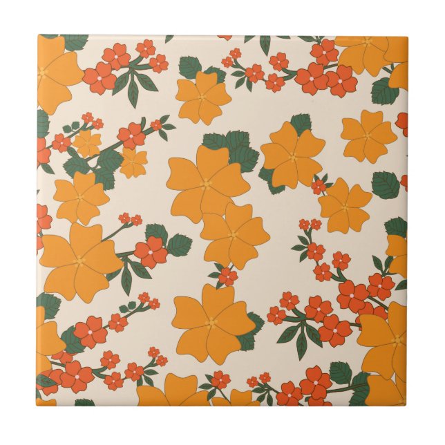 Carreau Fleurs Oranges, Motif Floral, Motif De Fleurs (Devant)