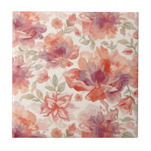 Carreau Fleurs pastel aquarelle orange clair