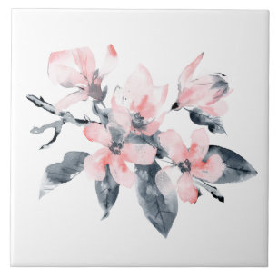 Carreau Fleurs rose et gris Aquarelle classique