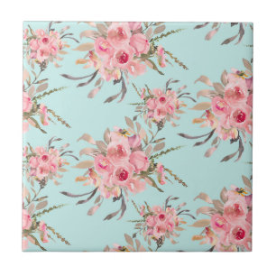 Carreau Fleurs rose pâle sur bleu clair