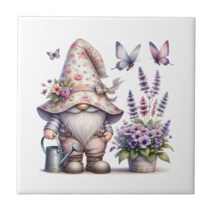 Carreau Fleurs rose violet Gnome Papillons Lavande