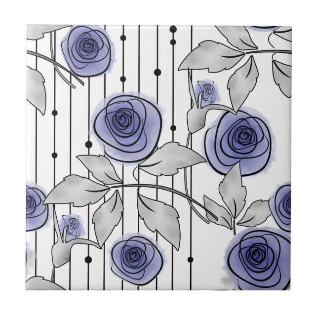 Carreau Fleurs roses modernes Abstraites violet gris blanc (Devant)