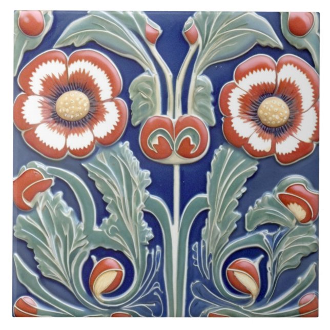 Carreau Fleurs Rouges En Flèche D'Art Folk Européen (Devant)