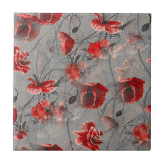 Carreau Fleurs rouges sur Gris foncé, Pépites rouges à pap
