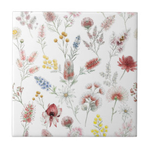 Carreau Fleurs sauvages aquarelles pastel romantiques