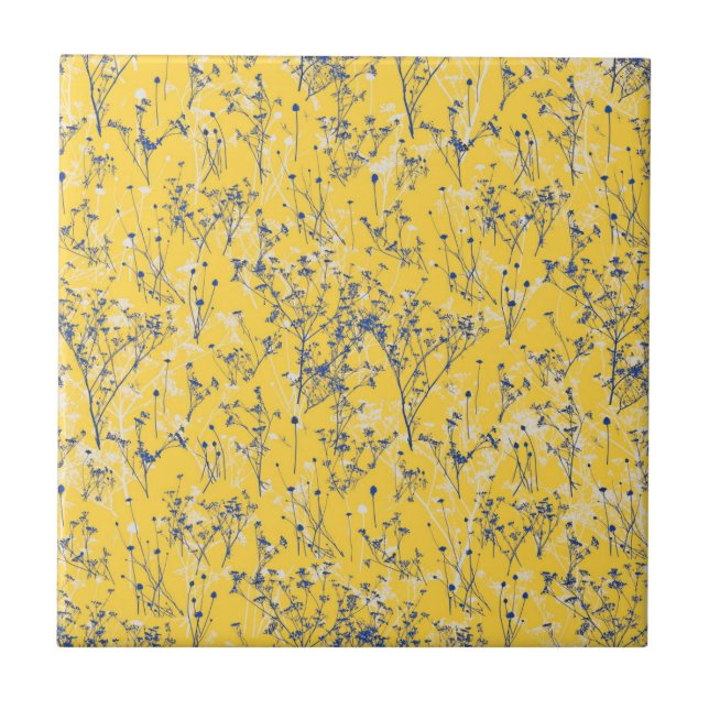 Carreau Fleurs sauvages bleus Abstraits modernes sur mouta (Devant)