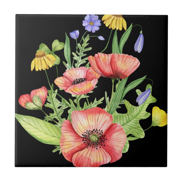 Carreau "Fleurs sauvages d'aquarelle vibrants sur toile no (Devant)