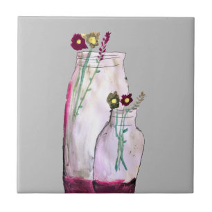 Carreau Fleurs sauvages d'aquarelle Whimsical en vase