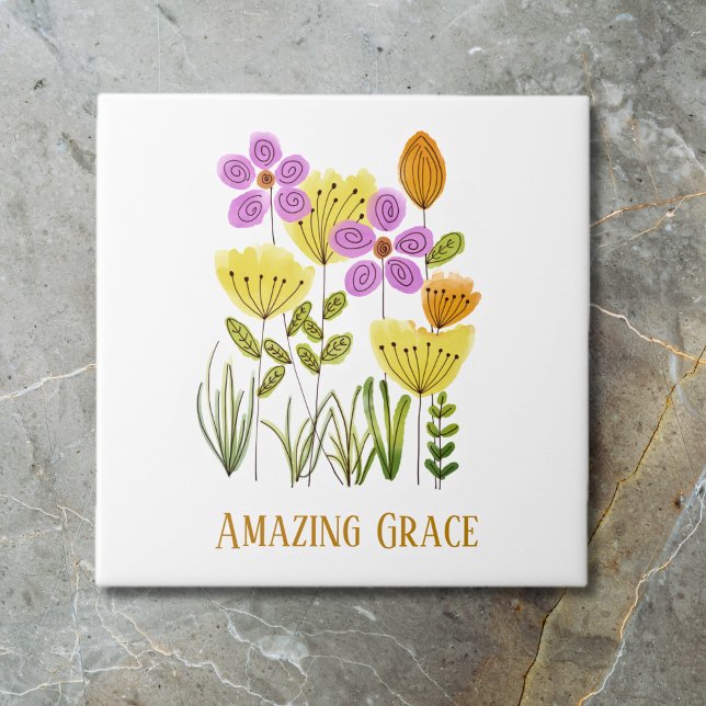 Carreau Fleurs sauvages de grâce Extraordinaires (Amazing Grace Wildflowers Ceramic Tile)